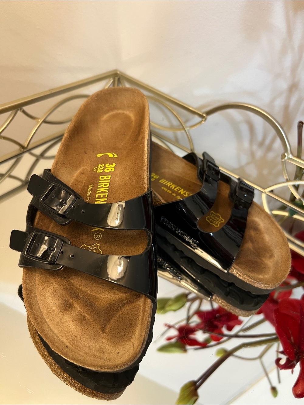 Birkenstock Ibiza Black Patent Leather Dual-Buckle Sandals Size 36